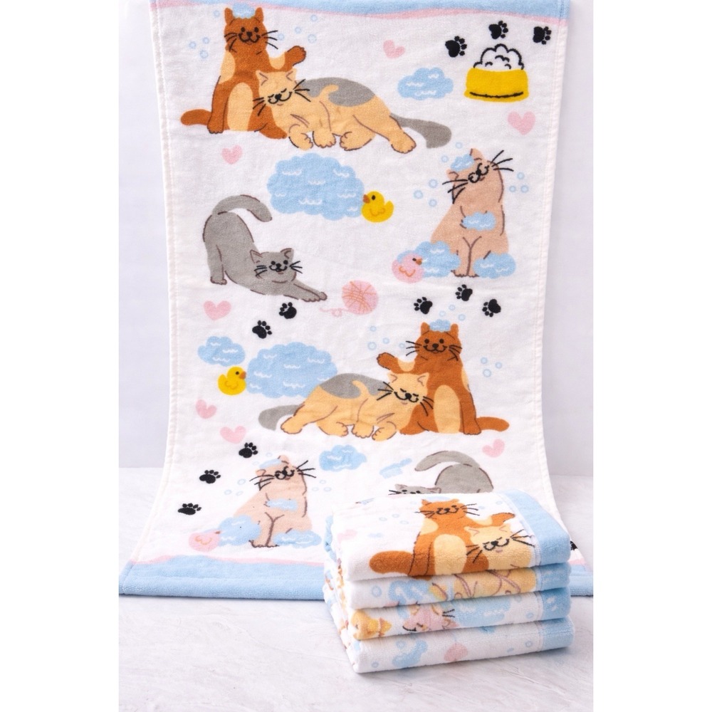 New Kassafina Bath Set Of 2 Hand Towels 4 Washcloths Whimsical Kitty‎ Cats Paws